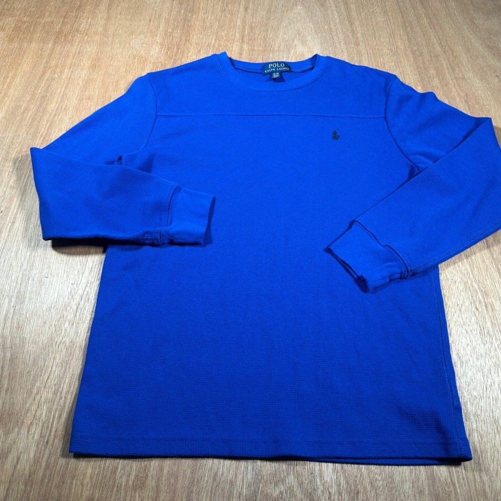 Polo Ralph Lauren Thermal Shirt Kids Size XL 18-20 Blue Waffle Knit Long Sleeve